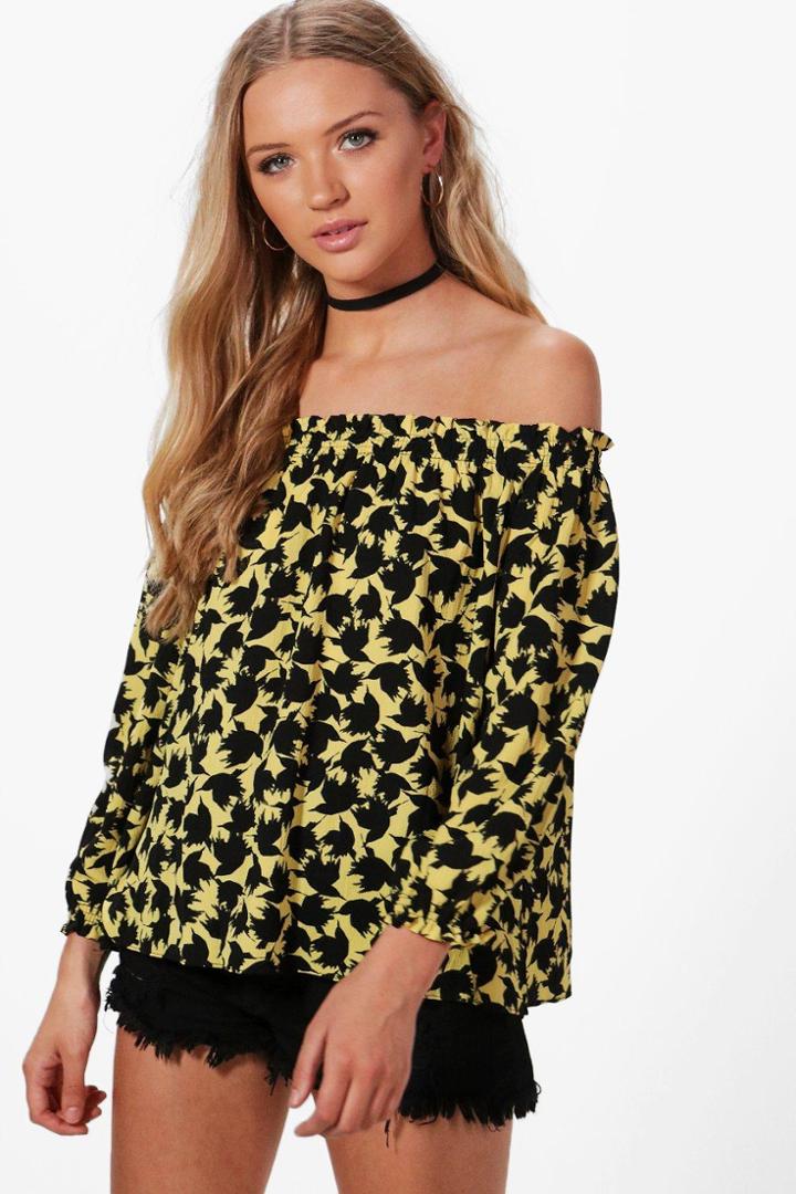 Boohoo Molly Bird Print Top Yellow