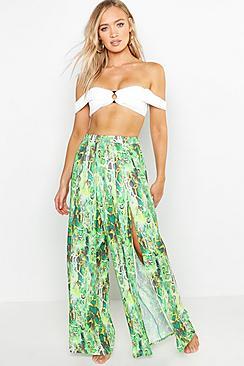 Boohoo Neon Snake Split Front Beach Trousers