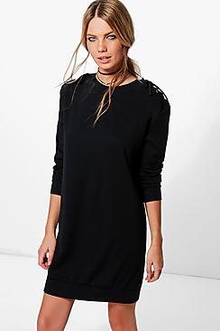 Boohoo Danerys Lace Up Jumper Shift Dress