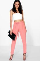 Boohoo Rosa Tie Waist Tailored Slim Fit Trousers Coral