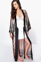 Boohoo Aimee Paisley Satin Maxi Kimono Night Robe Mink