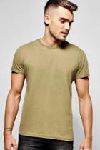 Boohoo Crew Neck T-shirt With Rolled Sleeves Olive