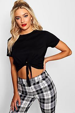 Boohoo Tie Front Cotton Tee