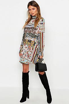 Boohoo Ruched Neck & Waist A-line Dress