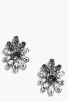 Boohoo Violet Boutique Diamante Floral Earrings Silver