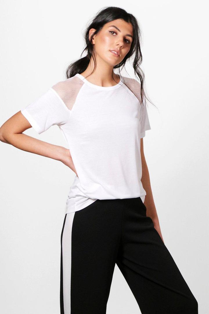 Boohoo Mila Fishnet Panel Tee White