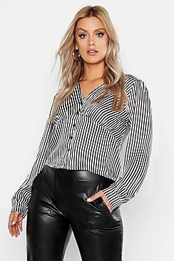 Boohoo Plus Stripe Button Detail Blouse