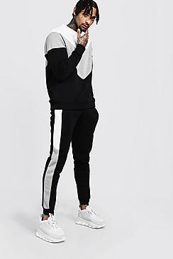 Boohoo Chevron Colour Block Sweater Tracksuit