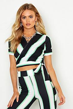 Boohoo Striped Wrap Top With Tie