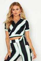 Boohoo Striped Wrap Top With Tie
