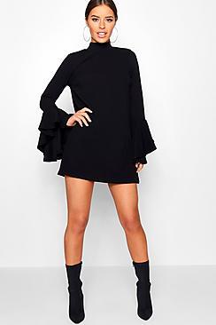Boohoo Petite Margot Flare Sleeve Shift Dress