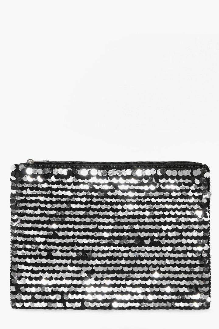 Boohoo Tia Oversized Sequin Clutch Bag Black