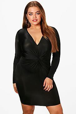 Boohoo Plus Em Slinky Knot Front Bodycon Dress