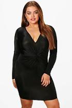 Boohoo Plus Em Slinky Knot Front Bodycon Dress