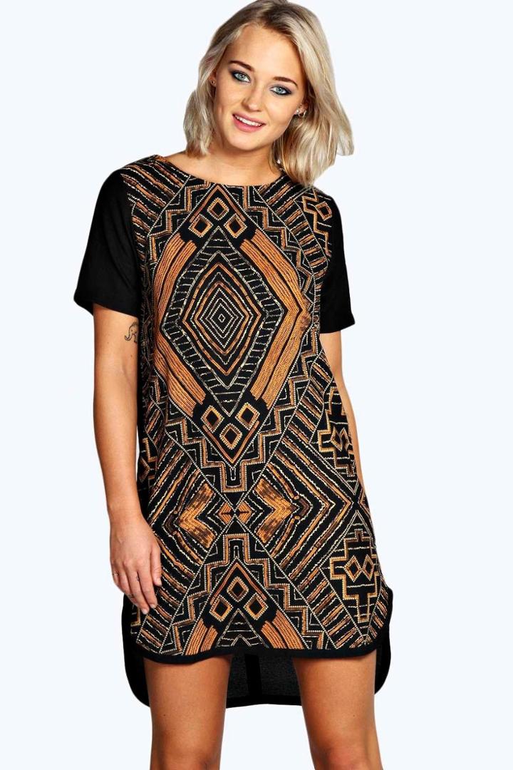 Boohoo Caprice Printed Woven Shift Dress Multi
