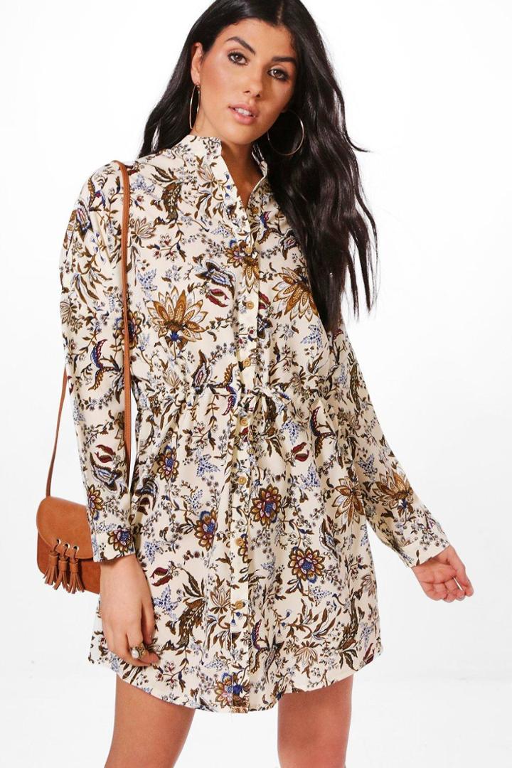 Boohoo Indi Paisley Shirt Dress Ivory