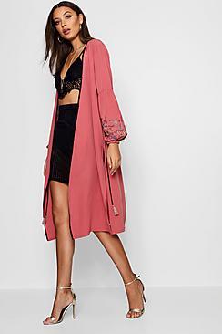 Boohoo Tall Embroidered Sleeve Kimono