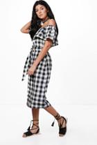 Boohoo Marcie Off Shoulder Gingham Midi Dress Multi