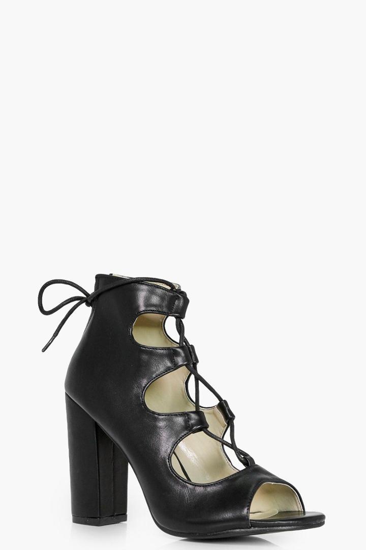 Boohoo Ellie Ghillie Lace Up Block Heels Black