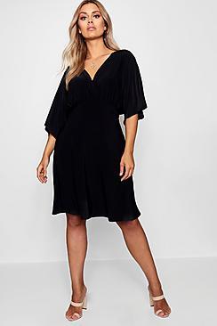 Boohoo Plus Lydia Slinky Wrap Over Skater Dress