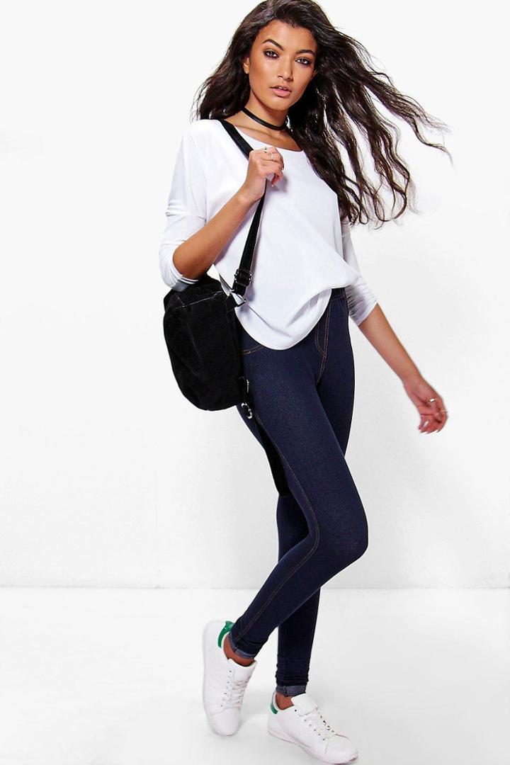 Boohoo Amelle Turn Up Pocket Back Jeggings Indigo