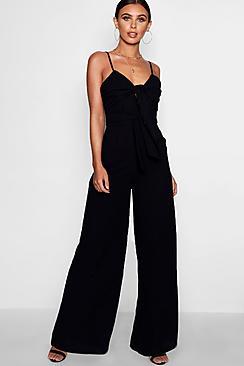 Boohoo Petite Chelsea Double Knot Front Wide Leg Jumpsuit