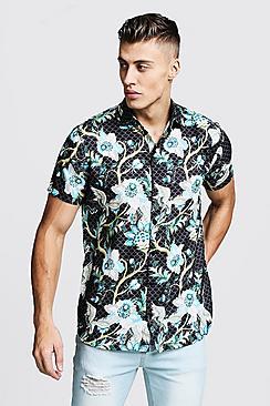 Boohoo Oriental Print Short Sleeve Shirt