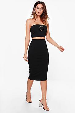 Boohoo Olivia O Ring Bandeau & Midi Skirt Co-ord