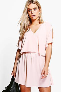 Boohoo Plus Ruffle Open Shoulder Dress