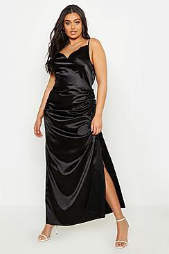Boohoo Plus Satin Cowl Neck Maxi Dress