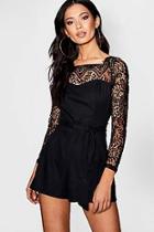 Boohoo Scalloped Lace Belted Playsuit
