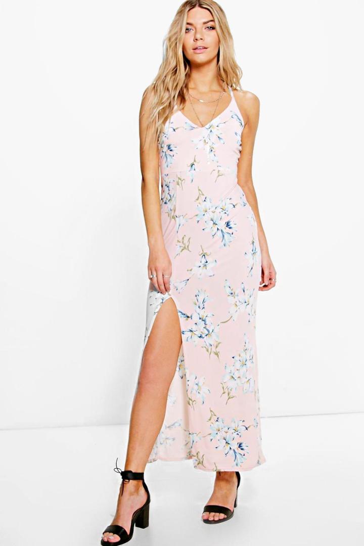 Boohoo Kacey Floral Maxi Dress Rose
