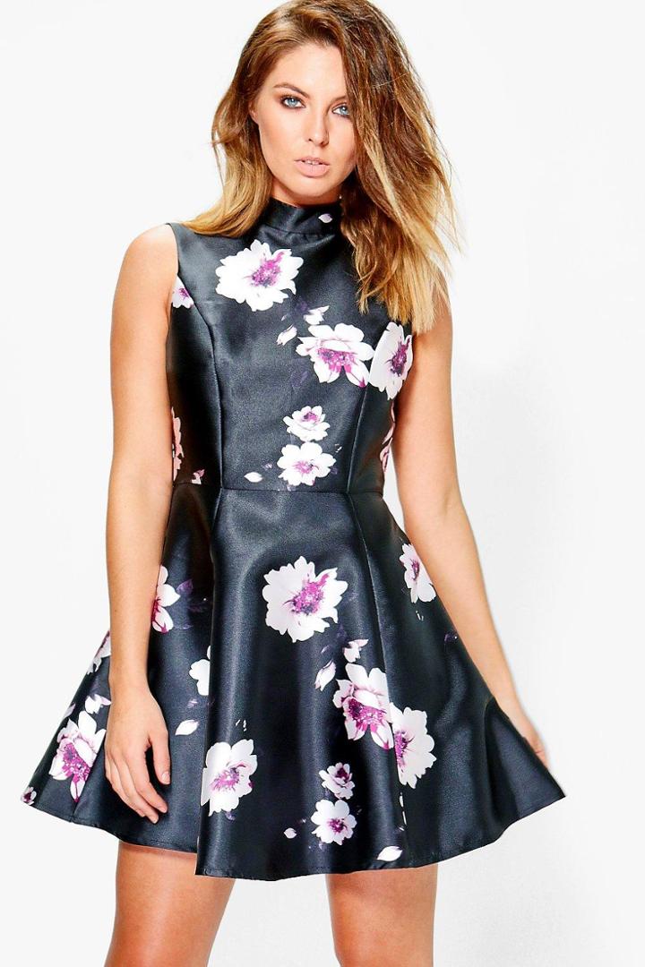 Boohoo Boutique Annora Floral Satin Skater Dress Multi