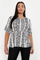 Boohoo Plus Snake Print Ruffle Sleeve Smock Top