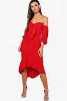 Boohoo Petite Off Shoulder Puff Sleeve Midi Dress