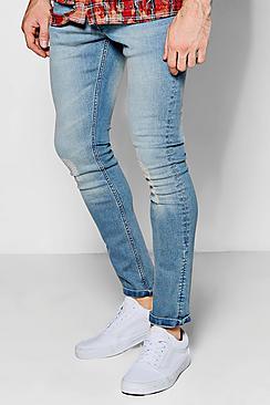Boohoo Blue Wash Lightly Distressed Skinny Fit Jeans
