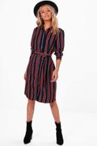 Boohoo Tilly Stripe Buckle Shirt Dress Navy