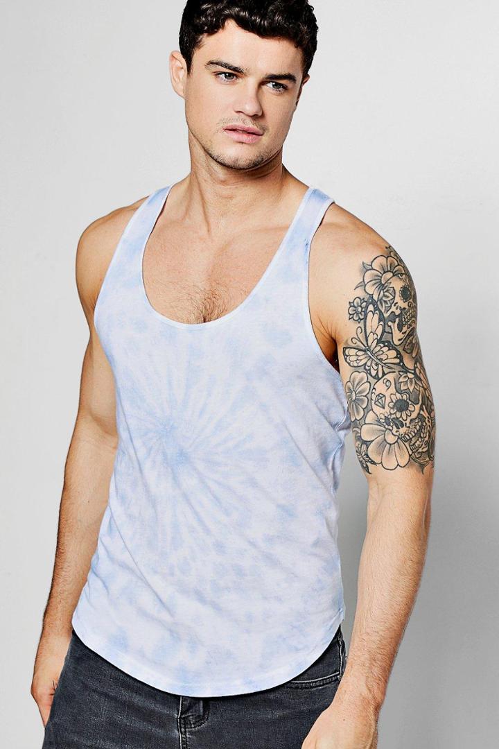 Boohoo Tie Dye Racer Scoop Hem Tank Top Blue
