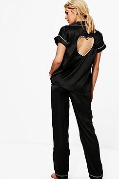 Boohoo Boutique Olivia Satin Heart Trouser Set