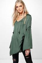 Boohoo Franky Flare Sleeve Woven Tunic