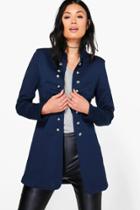 Boohoo Bryony Longline Military Jacket Navy