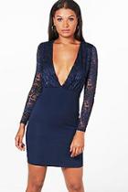 Boohoo Hannah Lace Top Plunge Neck Bodycon Dress