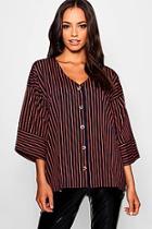 Boohoo Stripe Horn Button Woven Shirt
