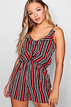 Boohoo Rosalina Ruffle Striped Playsuit