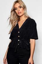 Boohoo Plus Button Down Belted Cord Top