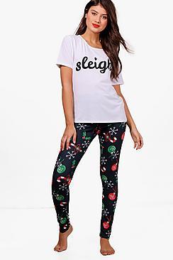 Boohoo Stella Sleigh Tee & Legging Set