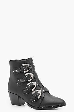Boohoo Imogen Pin Stud & Buckle Pistol Boot