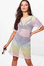 Boohoo Francesca Festival Rainbow Fishnet Dress