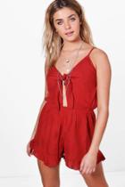 Boohoo Leanne Tie Front Strappy Playsuit Rust
