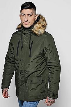Boohoo Faux Fur Hood Trim Parka